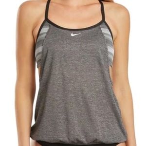 NWT Nike Textured Stripe Layered Tankini Top Gray & Black Medium